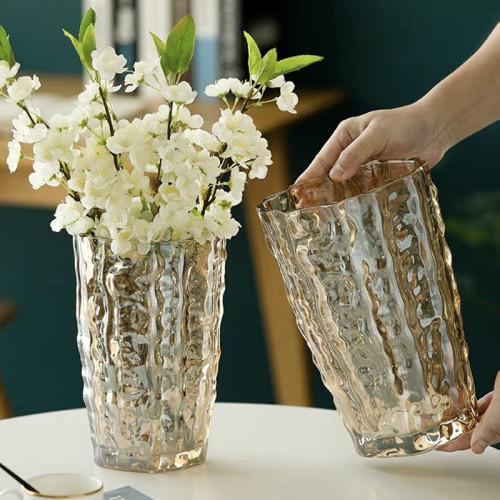 大口欧式简约水晶玻璃花瓶批发透明水培干花百合客厅餐桌装饰摆件