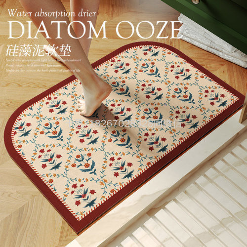 Qiansi Retro Soft Diatom Ooze Absorbent Easy-to-Dry Floor Mat Bathroom Door Non-Slop Mats Bathroom Easy-to-Clean Floor Mat
