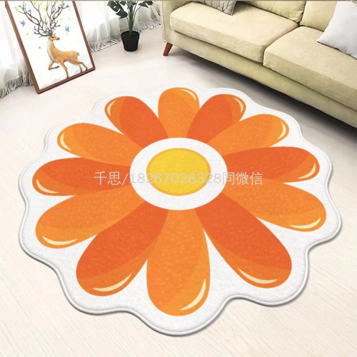 Qiansi Flower Cashmere-like Living Room Carpet round Study Non-Slip Mat Children‘s Room Floor Mat Thick Absorbent Stain-Resistant Floor Mat