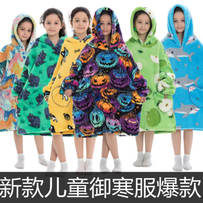 New Homewear Thickened Children's Lazy Blanket Tie-Dyed Blanket Outdoor Cold-Proof and Comfortable Cotton Velvet Hooded plus Size for Men and Women