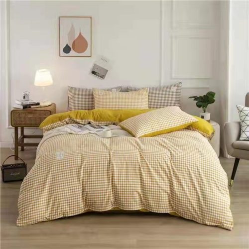 four-piece bedding quilt cover bed sheet fitted sheet plaid four-piece set of bed linen bedding
