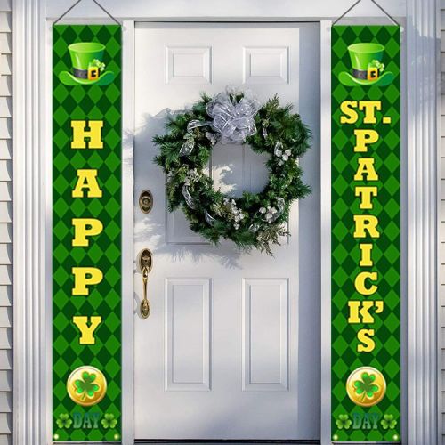 2024 St Patrick‘s Day Couplet Door Curtain Saint Patrick Clover Banner Carnival Flag