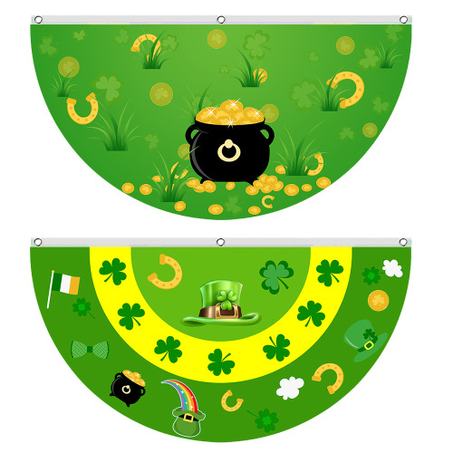 St. Patrick‘s Day Fan Flag Carnival Semicircle Flag Hat Clover Gold Coin Irish Fan Flag
