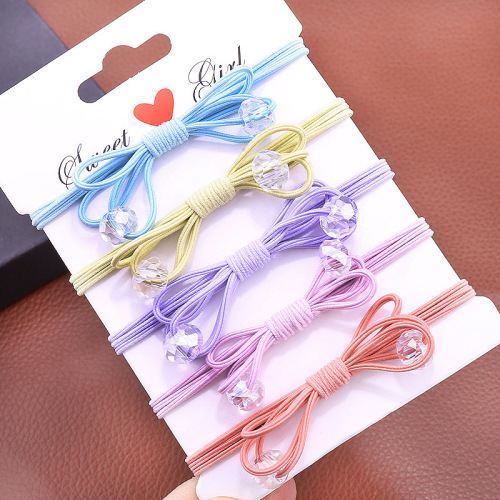 Spring Color Hair Rope Korean Crystal Hair Rope Tie Hair Bow Hair Rope Rubber Band Hair Ring High Elastic Hair Accessories