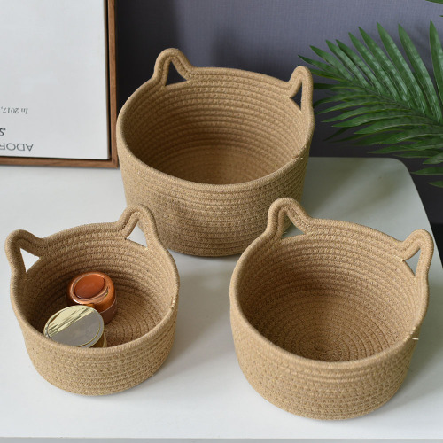 storage basket wholesale cotton basket woven basket rattan cat ear round net red storage basket factory direct basket