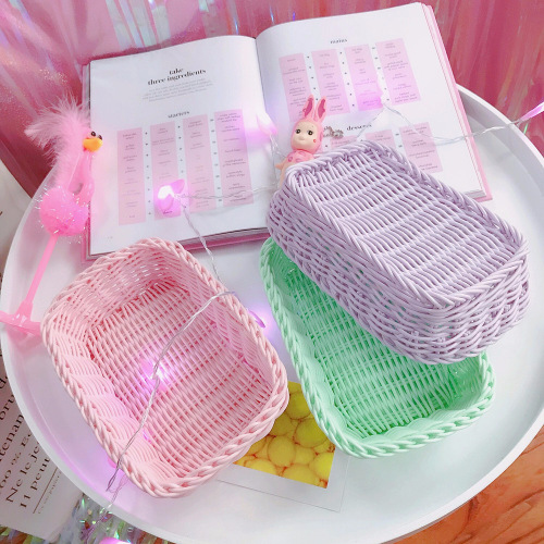 Ice Cream Mark Green Woven Storage Basket Desktop Sundries Basket Girl‘s Heart Pink Control Photo Props 
