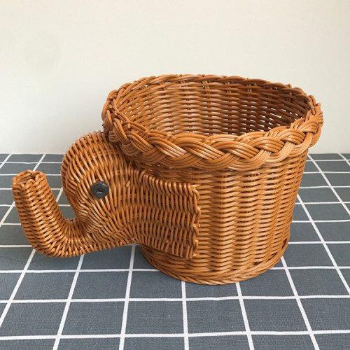 Household Rattan Elephant Storage Basket Rattan Animal Basket Handmade Knitted Basket Creative Woven Rattan Fruit Basket