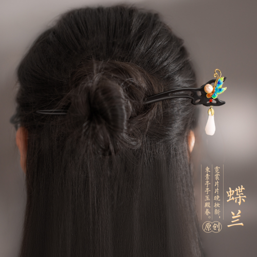 Ethnic Style Hairpin Women‘s Archaic and Simple Modern High-Grade Headdress Butterfly Wooden Hair Clasp Hanfu Plate Hairpin in Stock Wholesale