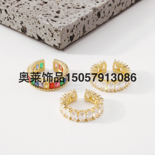 Cross-Border Fashion Super Flash Open Ring Simple Retro Zircon Ring Geometric Light Luxury Temperament Bracelet