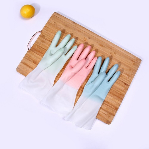 kitchen rubber latex laundry waterproof plastic rubber household brush bowl transparent two-color dishwashing gloves cleaning supplies