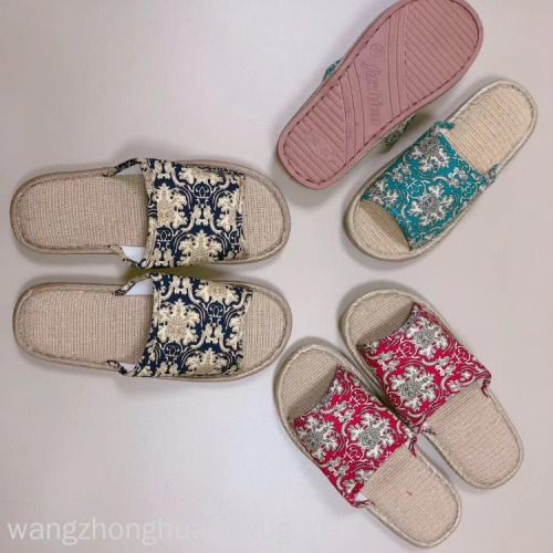 New Four Seasons Home Indoor Linen Slippers Air-Conditioned Room Breathable Printed Korean Style Linen Slippers