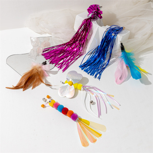 New Sequin Replacement Head Bee Funny Cat Stick Cat Toy Fur Ball Cat Interactive Toy Cross-Border Best-Selling in Stock