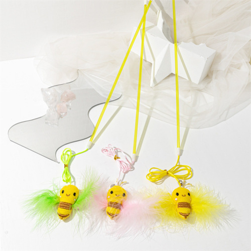 new funny cat stick color plastic rod bee doll feather cat toy cross-border new pet supplies