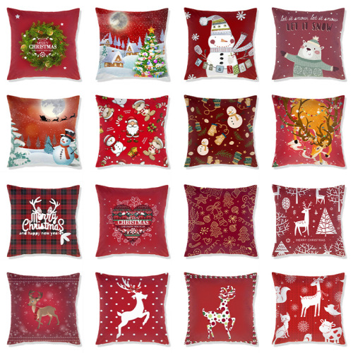 Cross-Border New Arrival Christmas Pillow Cover Amazon Home Printing Throw Pillowcase Short Plush Couch Pillow Wholesale