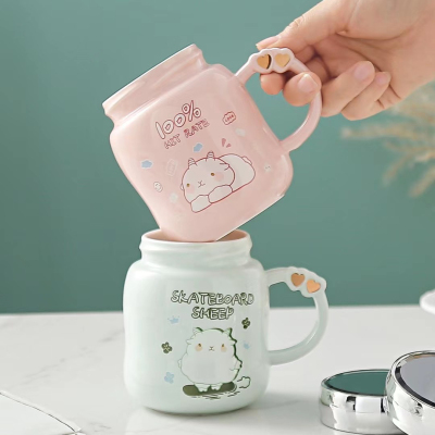 Mirro mug ceramics cup with cover cute animal cup coffee cup..