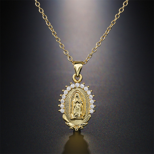 european and american hot selling foreign trade ornament copper plated gold zircon virgin mary pendant titanium steel necklace religious gift