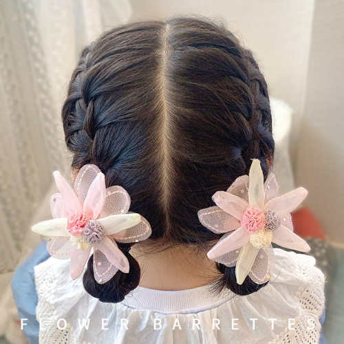 Children‘s Chiffon Small Flowers Hairpin Cute Flowers Rubber Band Girl Baby Princess Hair Accessories Korean Little Girl Bang Clip