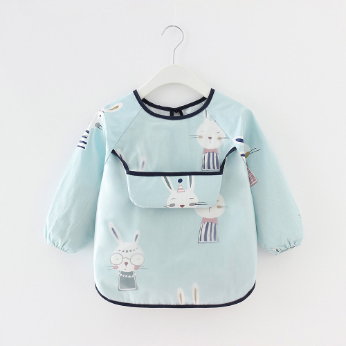 children‘s coverall waterproof long-sleeved anti-dressing baby eating clothes apron cotton children bib protective clothing with rice pocket