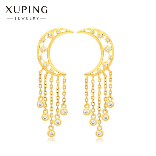 Xuping Jewelry Plated 24K Gold Moon Tassel Earrings Japanese and Korean Ins Style Elegant Long Earrings High-End Sense earrings