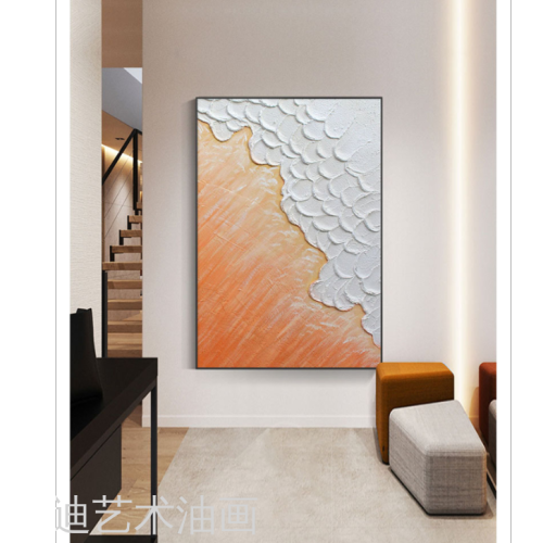 abstract sea view pure oil painting post-modern style guest house living room entrance sofa background， hotel oil painting decoration，