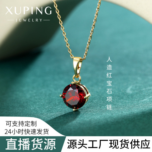 xuping jewelry new 14k gold plated ruby necklace female simple fashion personality clavicle chain source manufacturer