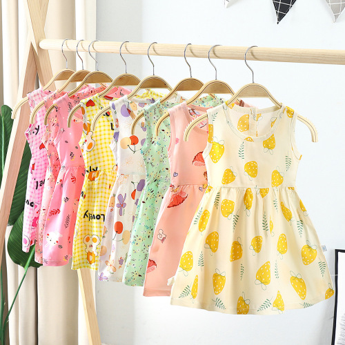 022 Summer New Girls‘ Cotton Silk Dress Girls‘ Princess Dress Middle and Big Children Girls‘ Baby Nightdress One-Piece Delivery 