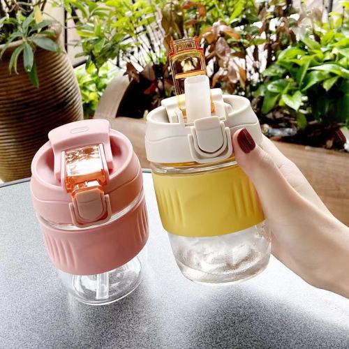 new double drink plastic cup with straw water cup heat-resistant drop-resistant fashion large capacity coffee cup heat insulation thickened cup