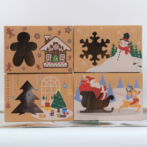 christmas new kraft paper pvc window aircraft box integrated packaging-free kraft paper christmas biscuit box