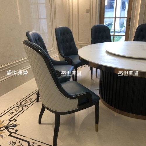 Shanghai Resort Hotel Solid Wood Furniture Seafood Restaurant Box Light Luxury Solid Wood Chair High-End Club Electric Dining Table and Chair