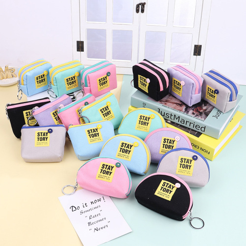 Korean Hot-Selling Candy Color Canvas Coin Purse Keychain English Letters Mini Wallet in Stock Wholesale