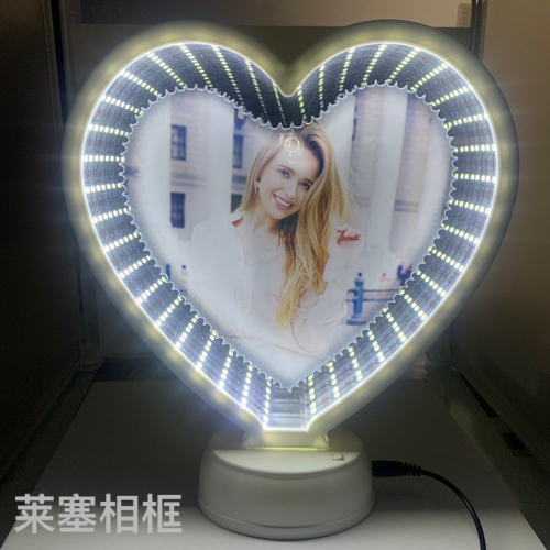 monochrome white light heart-shaped plug-in battery dual-use creative decoration home decoration living room bedroom photo with lamp magic mirror