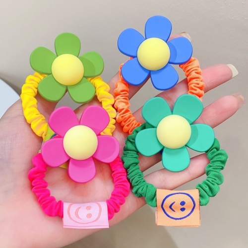 South Korea Dongdaemun Large Flower Hair Ring Cute Candy Color Small Intestine Ring Smiley Face Rubber Band Hair Rope Ball Head Hair Accessories 