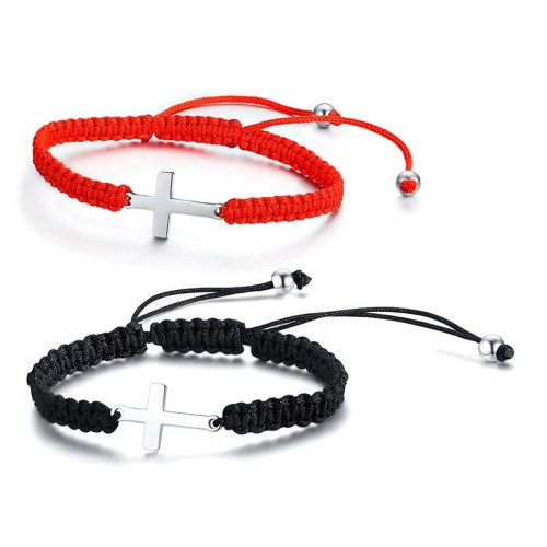 simple men and women red and black braided cross couple rope bracelet christian braided hand rope prayer