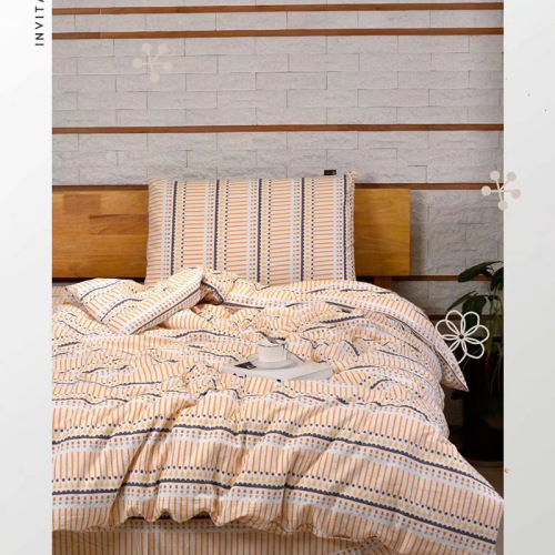 Four-Piece Bedding Set， Japanese Fresh Three-Piece Bed Set， Simple Plaid Dormitory， Single Bed， Home Textile