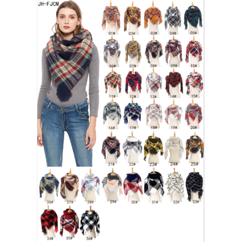 European and American Autumn and Winter New Circle Yarn Color Plaid Square Scarf Triangular Binder Scarf Women‘s Neck Warmer Shawl More than 100 Patterns