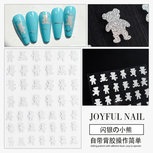 Online Celebrity Diamond in the Debris Nail Stickers Sparkle Silver Love Bear butterfly Asterism Flame Star Nail