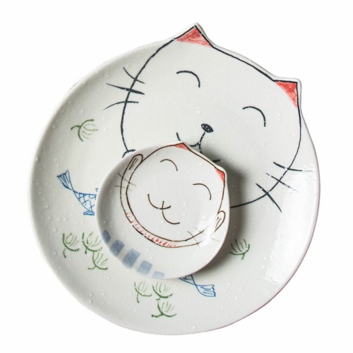 japanese-style wax kitten tableware ceramic hand-painted household microwave oven eating bowl soup bowl dish fish dish