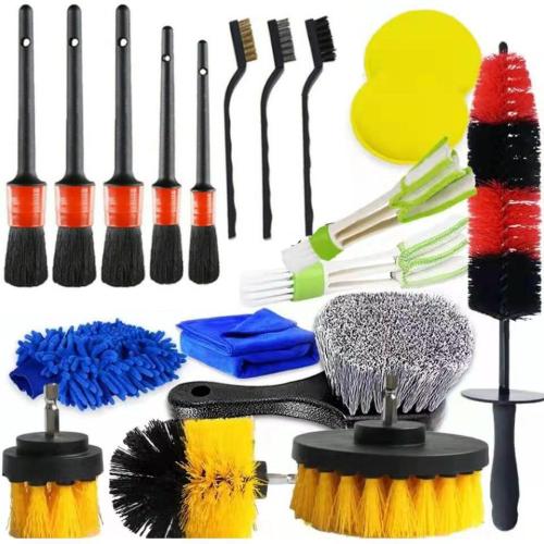 Cross-Border 19-Piece Set Hot Sale Car Beauty Car Wash Detail Brush electric Drill Brush Air Outlet Brush Car Gloves Combination 