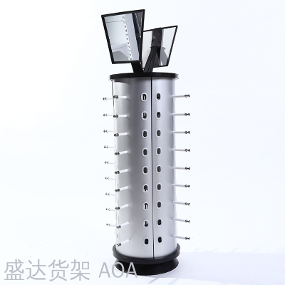 The new aluminum alloy counter type glasses display rack wholesale can rotate round square with mirror sunglasses shelf