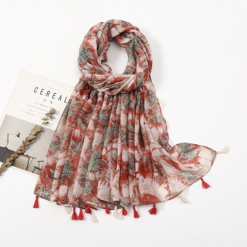 artistic fresh cotton and linen scarf retro stitching bohemian cashew printed tassel scarf beautiful sunscreen scarf