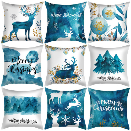 2022 New Blue Color Pillow Cover Christmas Nordic Cross-Border Amazon for Living Room Bedroom Cushion