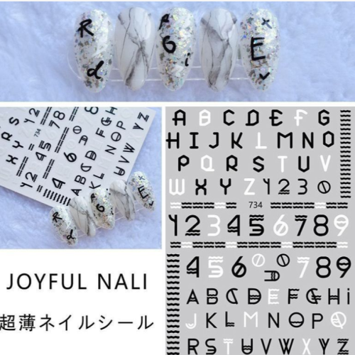Nail Art Sticker Black White English Letter Nail Sticker Ornament Ornament Fingernail Decoration 3D Decal
