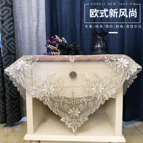 European Cover Cloth Lace Embroidered Bedside Table Cover Cloth Tablecloth Air Conditioning Coffee Table TV Cabinet TV Multi-Purpose Dust Towel 