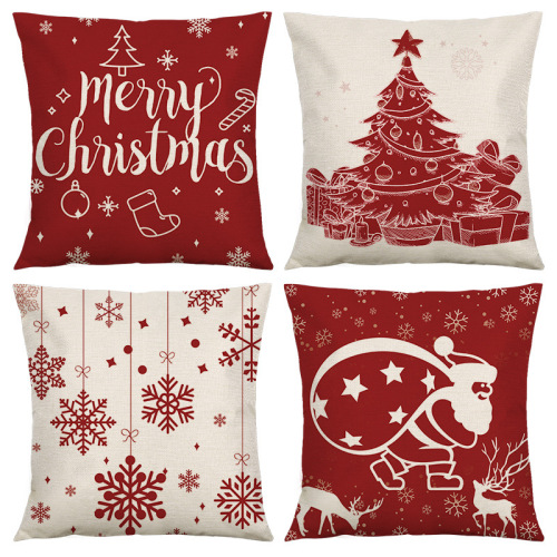 2022 new red christmas pillowcase amazon linen cross-border exclusive for living room bedroom cushion pillow
