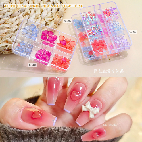 new nail jewelry color-changing colorful camellia mixed three-dimensional five-petal flower love box