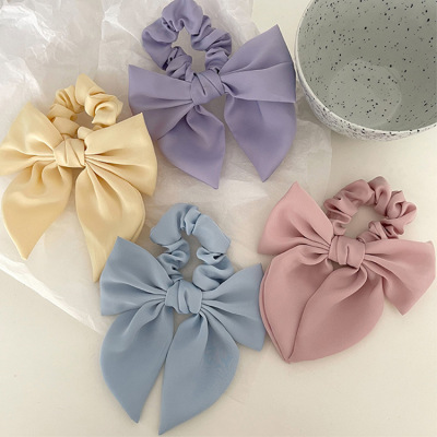 Candy Color Bow Hair Rope Sweet All-Matching Satin Hair Band Large Intestine Ring Head Rope Girls' Hair Accessories Japan and South Korea Head Accessories