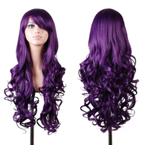 Cos Wig Purple Long Curly Hair Fashion High Temperature Silk Wig cartoon Wig Cross-Border Exclusive 