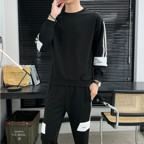 casual sports suit men‘s 2024 new youth trendy sportswear two-piece set slim round neck sweater suit men