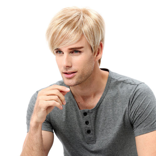 Cross-Border Men‘s Short Wig Synthetic Wig European and American Gold Realistic Handsome Japanese Khaki Wig 