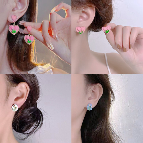 silver stud earrings wholesale 925 high-grade korean niche ear jewelry tiktok same style flower pearl earrings temperament